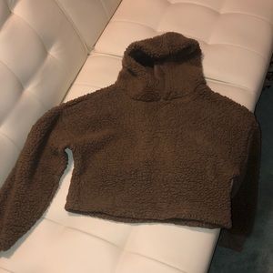 Fuzzy brown cropped hoodie